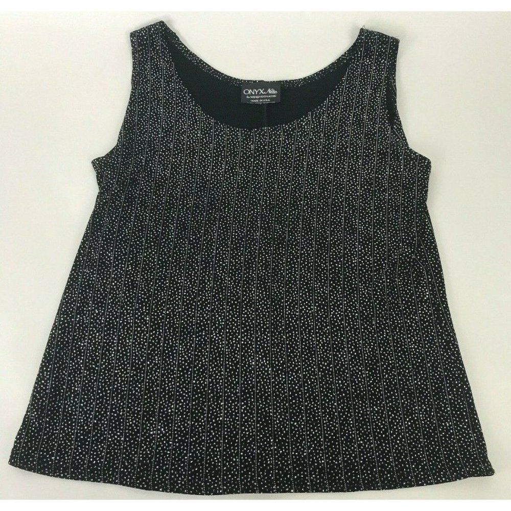 ONYX Nite By Wendye Chatin Sparkle Knit Tank Top Blouse Black Made in USA Size S